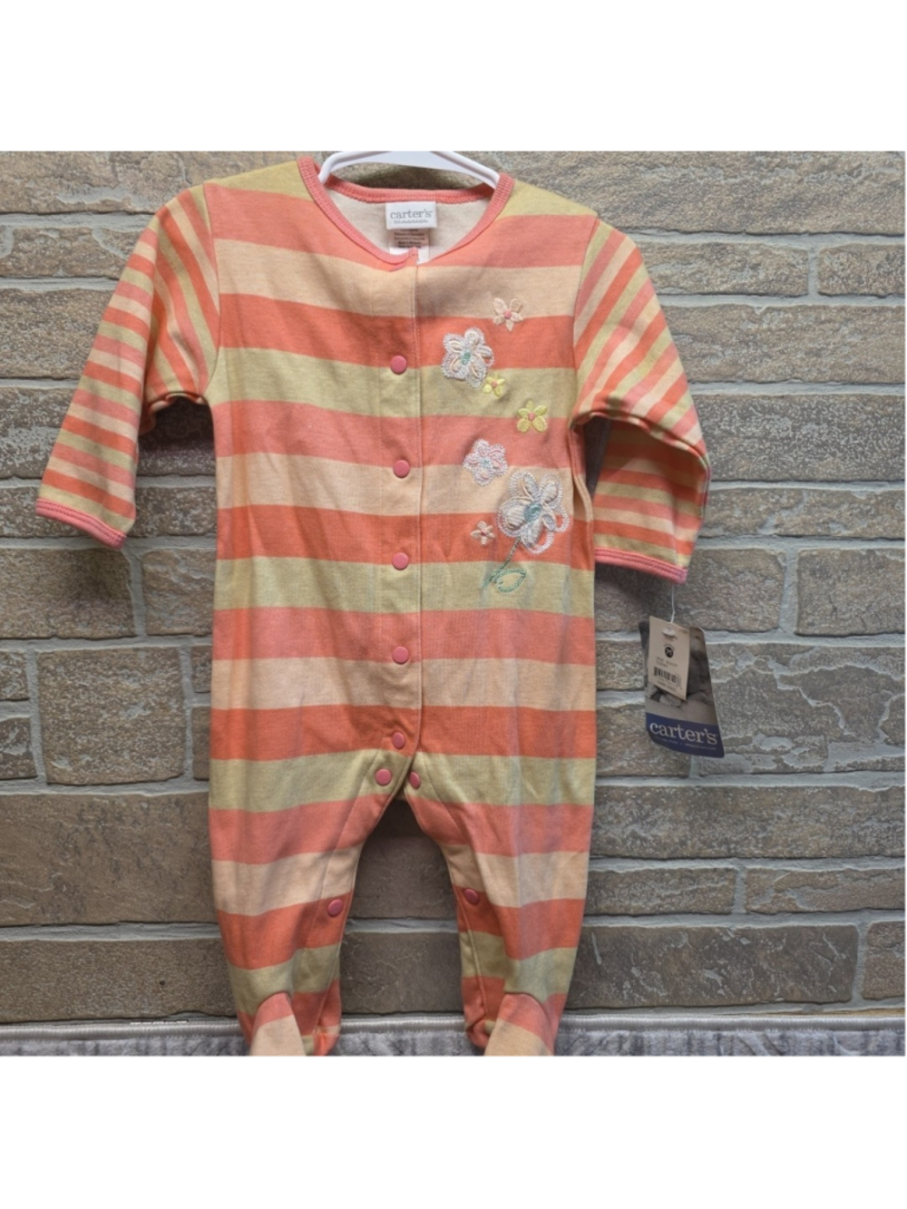 Baby Girl Clothes New Vintage Carter's 3-6 Month Striped Flower Footed Outfit